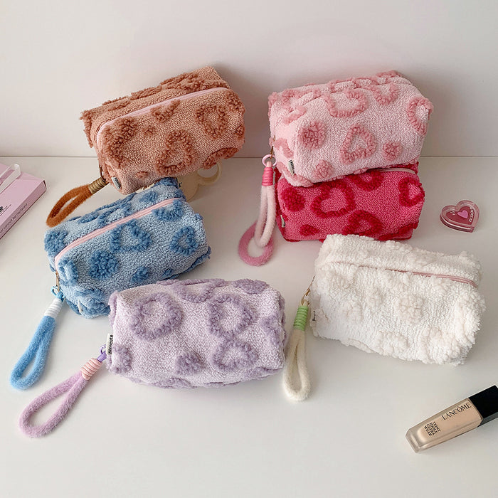 Wholesale Heart-Shaped Plush Handbag-Style Cosmetic Bag