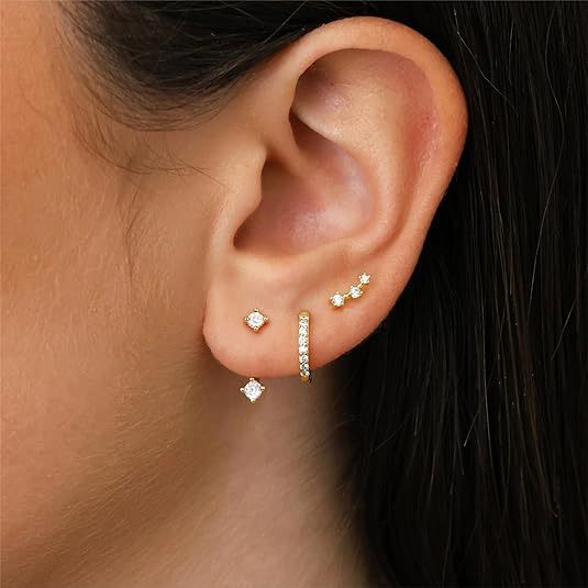 Wholesale Fashion and versatile accessories, copper inlaid with colorful zircon earrings, elegant temperament, perforated earrings