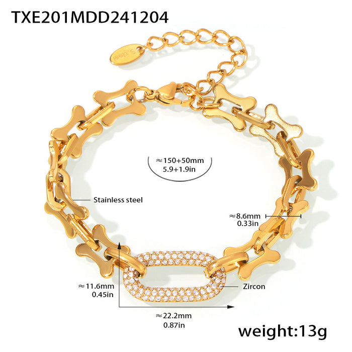 Wholesale Square Sugar Stainless Steel Gold Plated Horseshoe Buckle Zircon Necklace Bracelet Jewelry Set for Female Heavy Industry