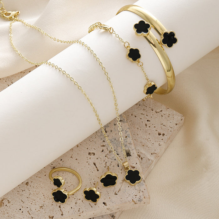 Wholesale Alloy Five Leaf Clover Jewelry Set 5 Pieces JDC-BT-ChaoKai001