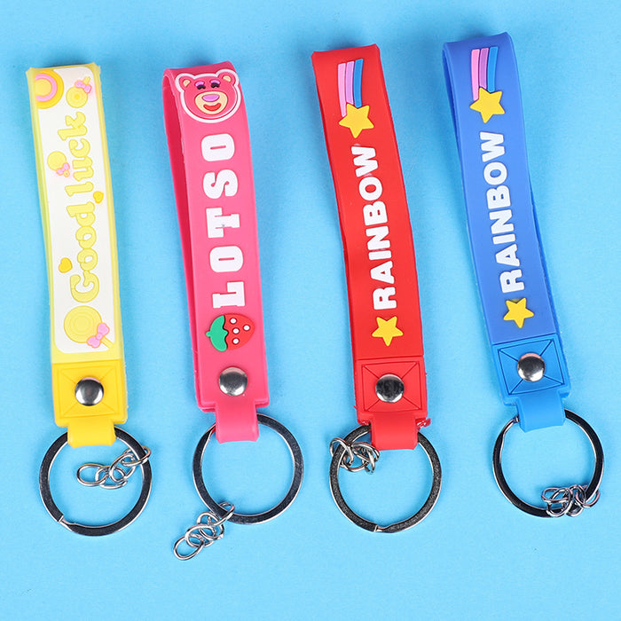 Wholesale  key chain pvc soft rubber leather rope solid color cartoon  keychain