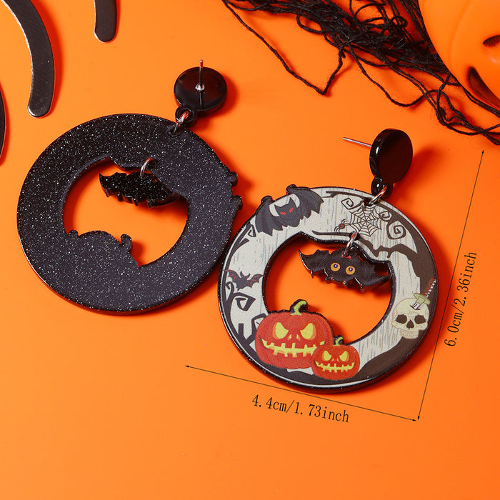 Wholesale Acrylic colorful printed Boo pumpkin skull personality creative  earrings earrings