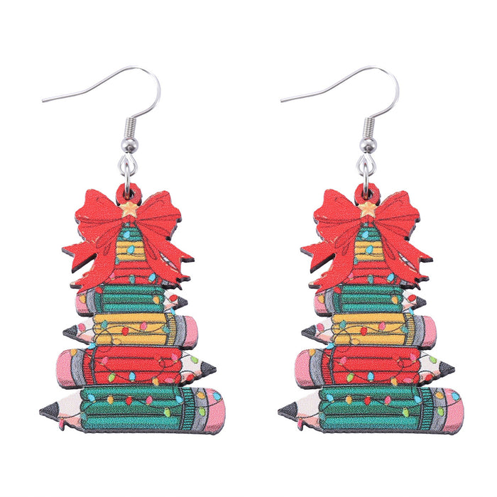 Wholesale Christmas Bow Pencil Christmas Tree Pendant Earrings