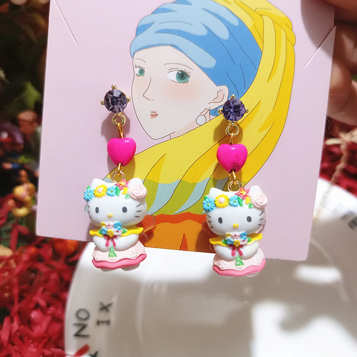 Wholesale cute  cat angel cat funny silver cartoon earrings women' s earrings