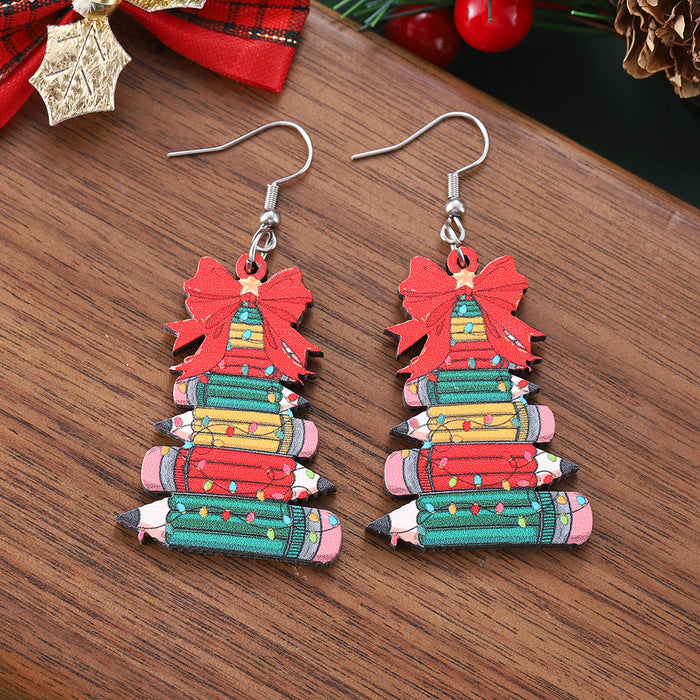 Wholesale Christmas Bow Pencil Christmas Tree Pendant Earrings