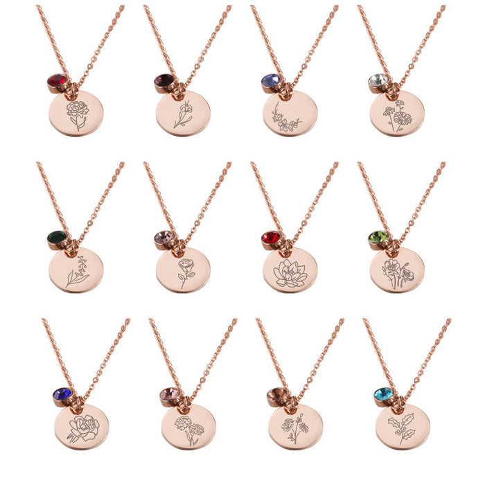 Wholesale Stainless Steel Birthday Flower and Birthstone Necklace JDC-NE-MingB001