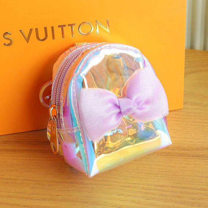 Wholesale Trendy Laser Bow PVC Transparent Pouch Creative Coin Purse Earphone Bag Keychain Everyday Fashion Accessory