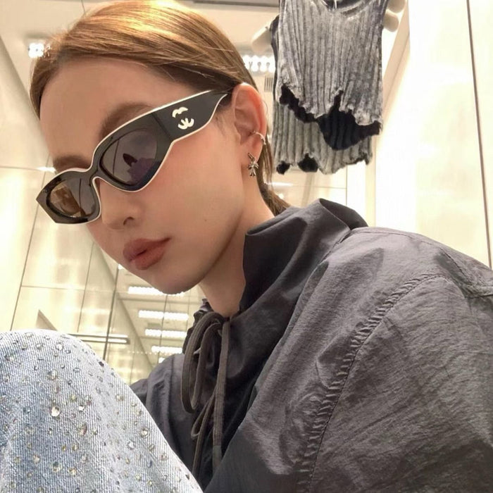 Wholesale Sunglasses, brown lenses, narrow frame sunglasses, panda black and white color scheme