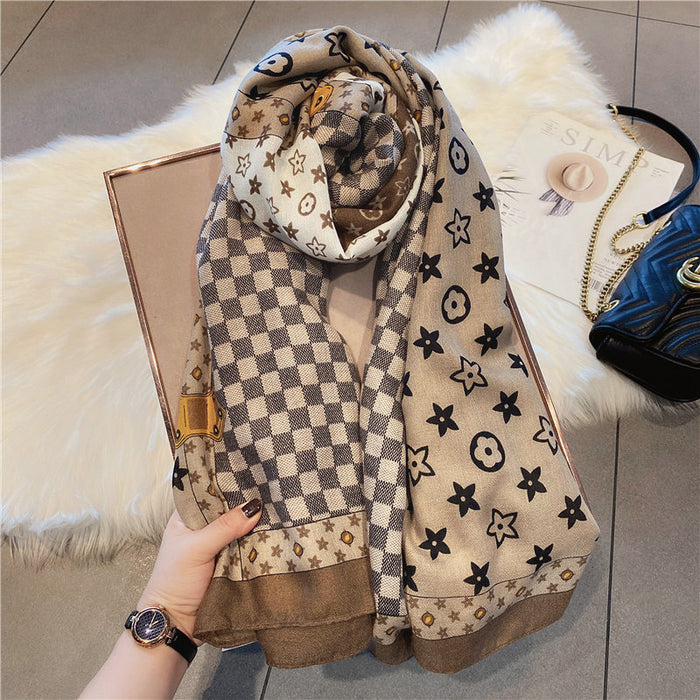 Wholesale Star Grid Scarf for Women's Winter Luxury Scarf with Versatile Temperament and Checkered Grid Shawl JDC-SF-MC003