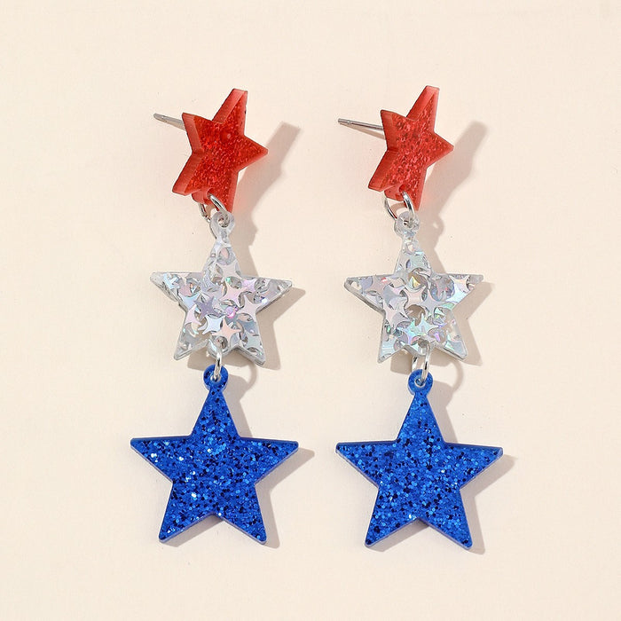 Wholesale Independence Day Red White Blue Geometric Star Acrylic Tassel Earrings Fashion Accessory MOQ≥2