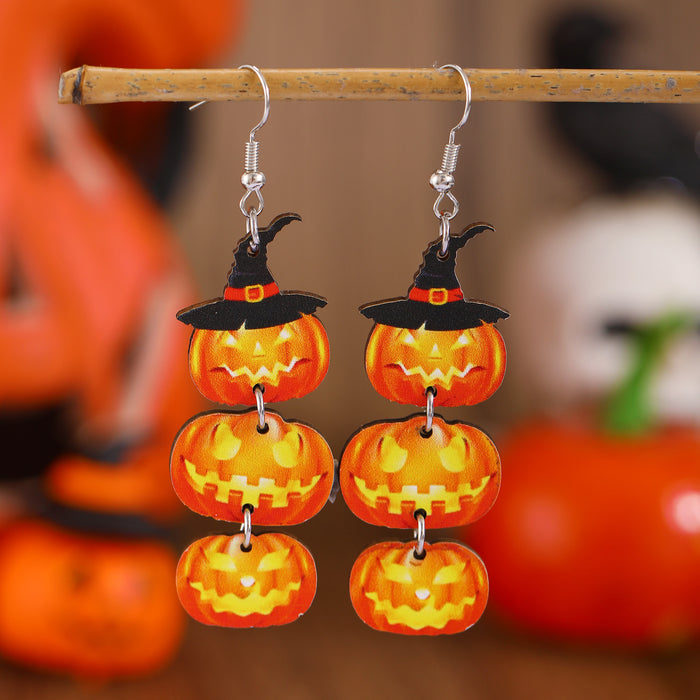 Wholesale Wooden Printed Color Pumpkin Skull Ghost  Gift Creative ing Women' s Earrings