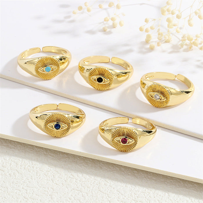 Wholesale Copper Plated 18K Gold Micro-Inlaid Zirconia Devil's Eye Ring JDC-RS-TianYi005