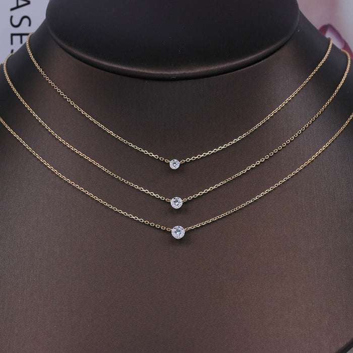 Wholesale   round non-claw diamond necklace 925  silver gold plated 10/20/30 stacked clavicle chain