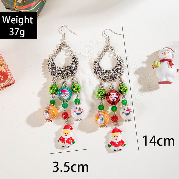 Wholesale Ethnic Christmas Santa Tassel Earrings Snowflake Bead Alloy Jewelry Gift MOQ≥2