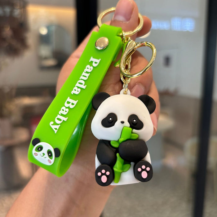 Wholesale Cute Cartoon Panda Keychain Soft PVC Bamboo Panda Handstand Decorative Accessory