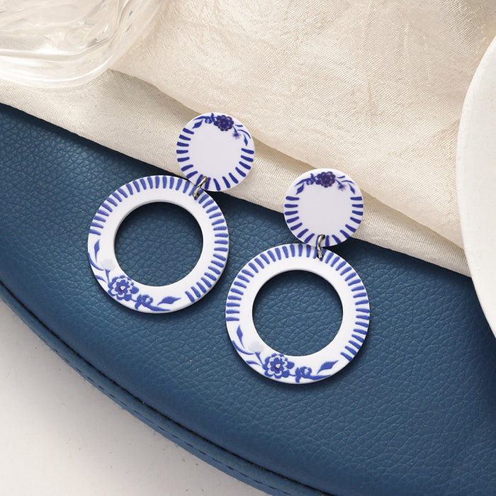 Wholesale Vintage printed exaggerated earrings with silver needles for women