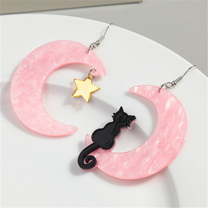 Wholesale Asymmetric Acrylic Moon Cat Earrings JDC-ES-ChouD008