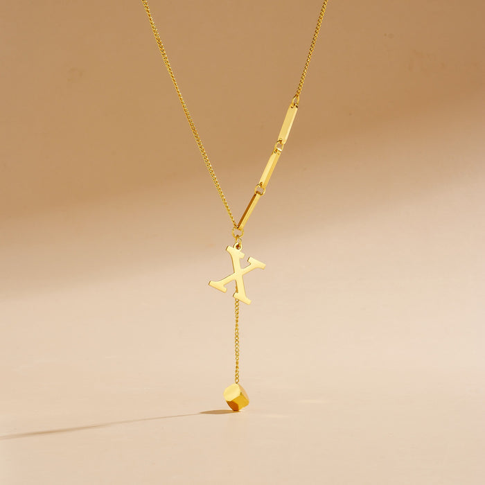 Wholesale Stainless Steel Necklace with Long  Block-Letter Tassel Pendant