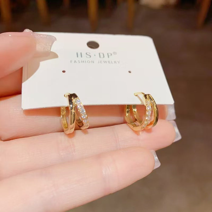 Wholesale Fashionable Exquisite Double-layer Hollow Zircon Ear Ring Ear  Sense Earrings