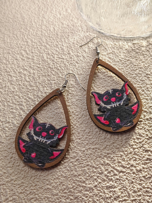 Wholesale Halloween Ghost Bat Spider Skull Wood Earrings JDC-ES-Pushe003