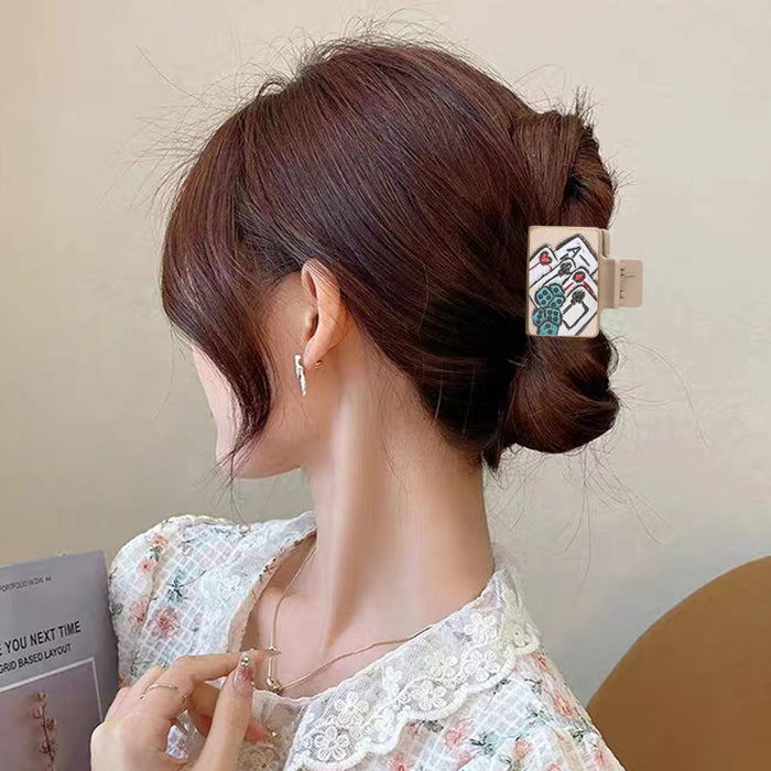 Wholesale Western Style Playing Cards Pattern Leather Hairpin Shark Clip Combination Set Women' s Clip