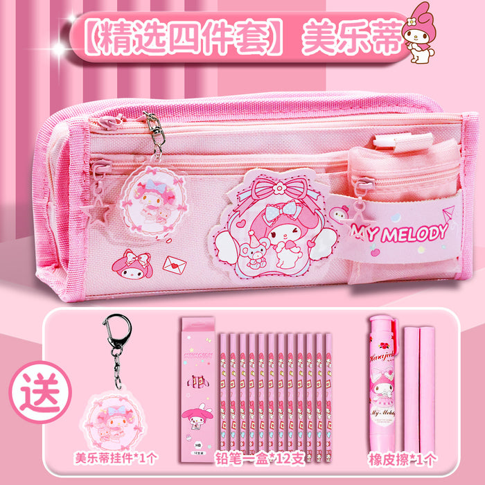 Wholesale Canvas Pencil Case for Girls Large Capacity Double Layer Casual School Gift