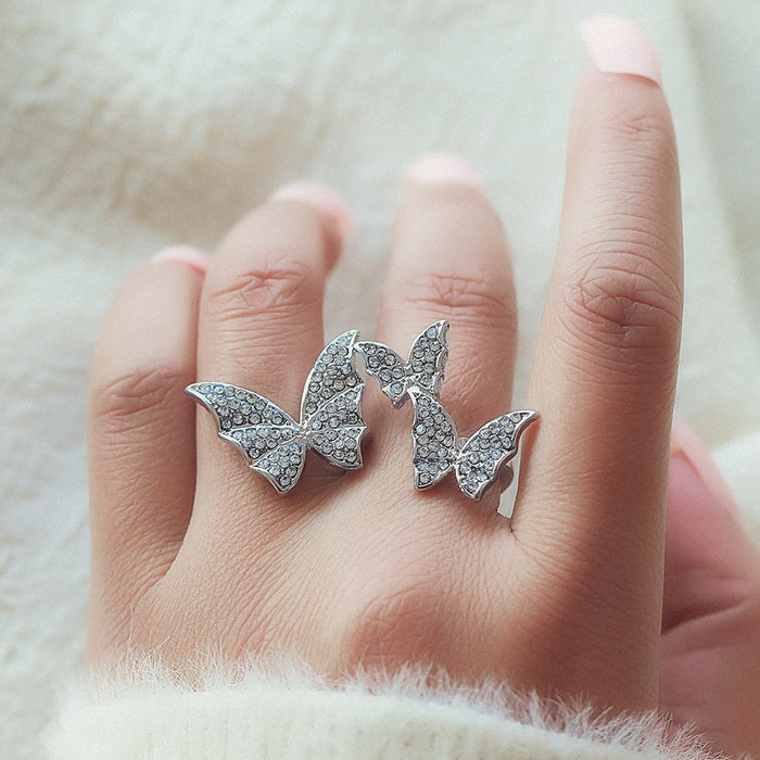 Wholesale Exaggerated Butterfly Open Ring Simple Open Finger Ring ins Wind Diamond Micro-inlaid Butterfly Ring