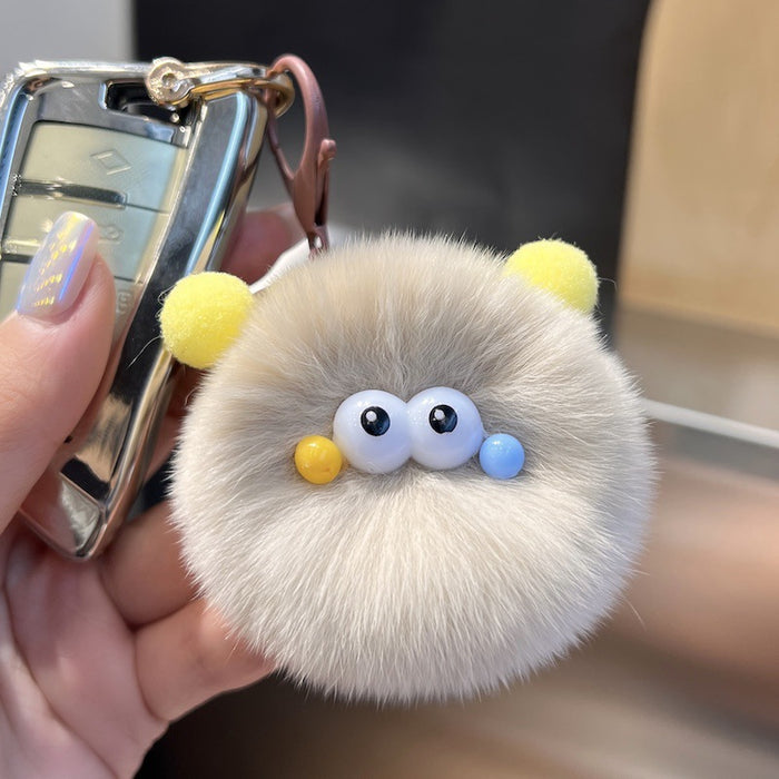 Wholesale Rex Rabbit Fur Small Charcoal Ball Furry Keychain