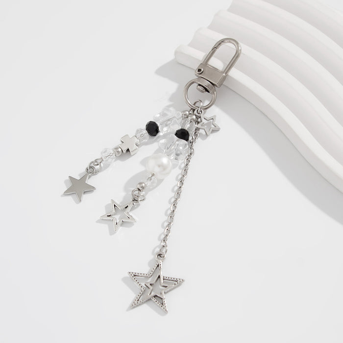 Wholesale Jewelry bow keychain pentagram alloy glass bead pendant