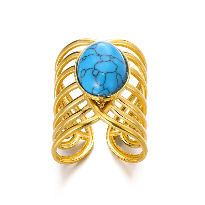 Wholesale Retro Inlaid PeacocK Turquoise Stainless Steel Ring