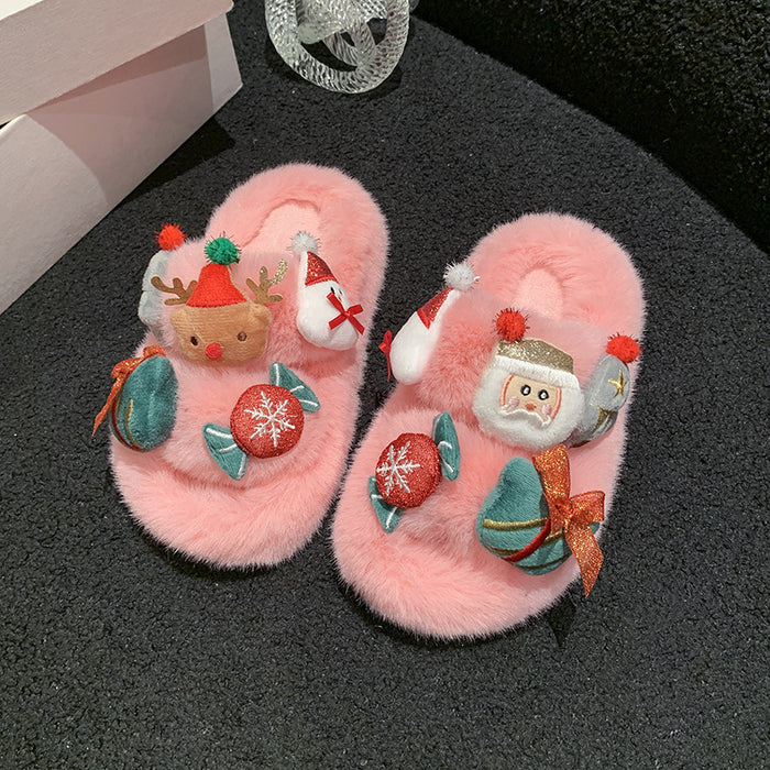 Wholesale Furry Slippers Autumn and Winter Christmas Cute Cartoon Plush Slippers Warm Slippers