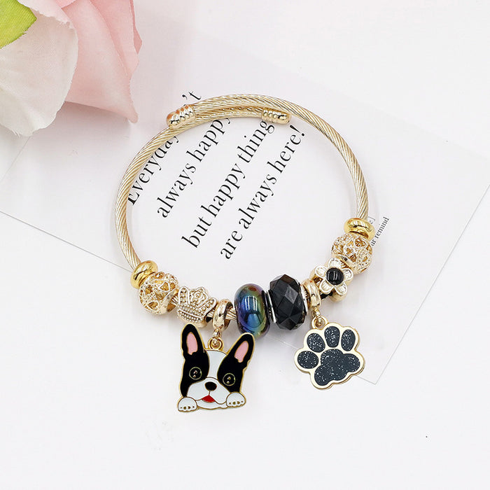 Wholesale Cartoon Corgi Dog Stainless Steel Bead Bracelet Cute Fashion Accessory Gift for Women