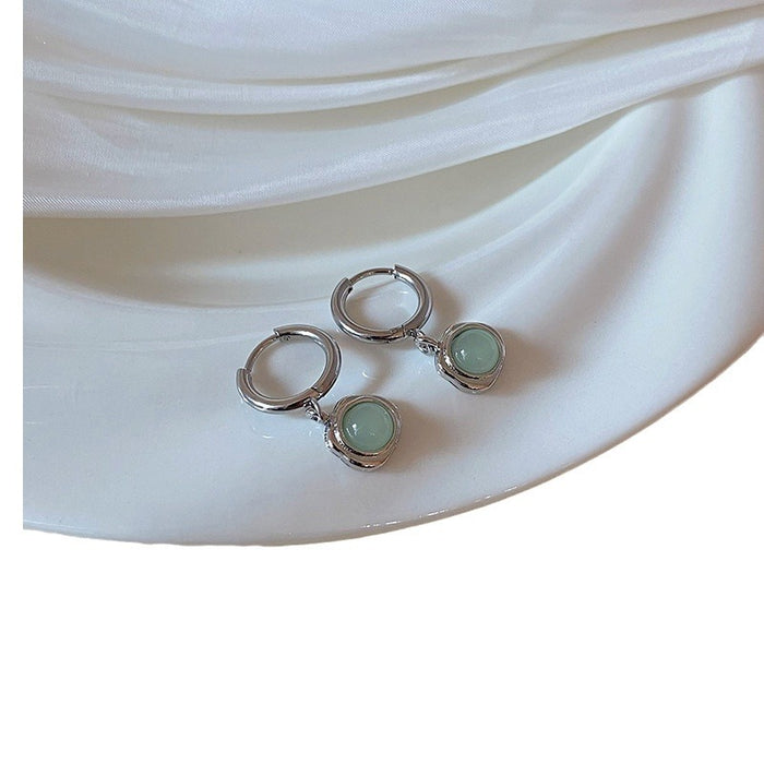 Wholesale Retro mint green cat eye stone pendant earrings with light luxury and high-end feel, exquisite and simple earrings