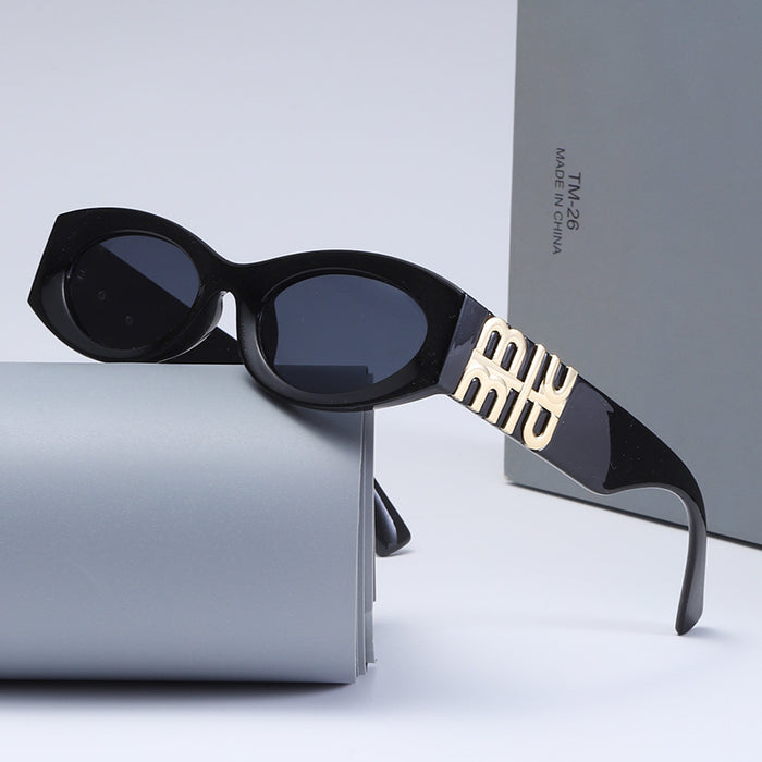 Wholesale New oval frame sunglasses, fashionable, personalized, letter trendy, versatile sunglasses