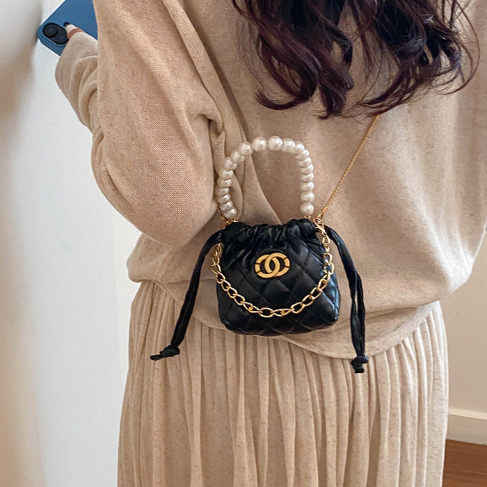 Wholesale Chic Small Pu Bucket Bag with Pearl Chain for Everyday Wear