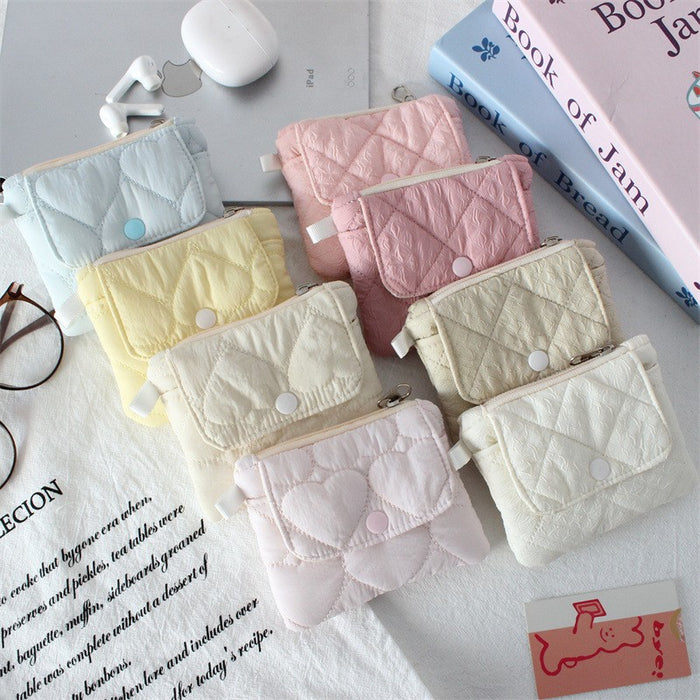 Wholesale Quilted Diamond Pleated Polyester Coin Purse Sweet Pink Multi Functional Card Holder Home Storage