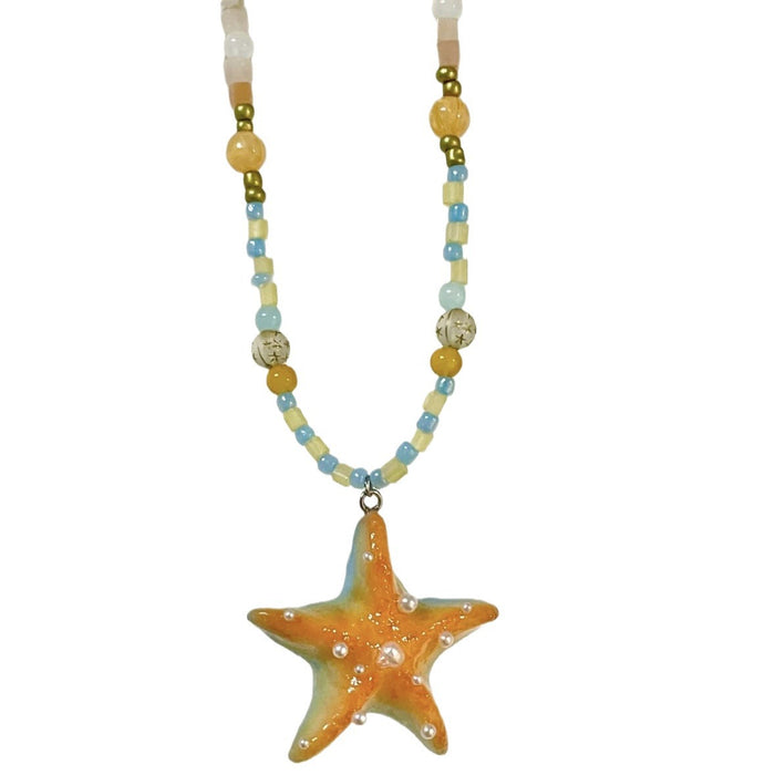Wholesale Orange Starfish Necklace Colorful beaded Necklace
