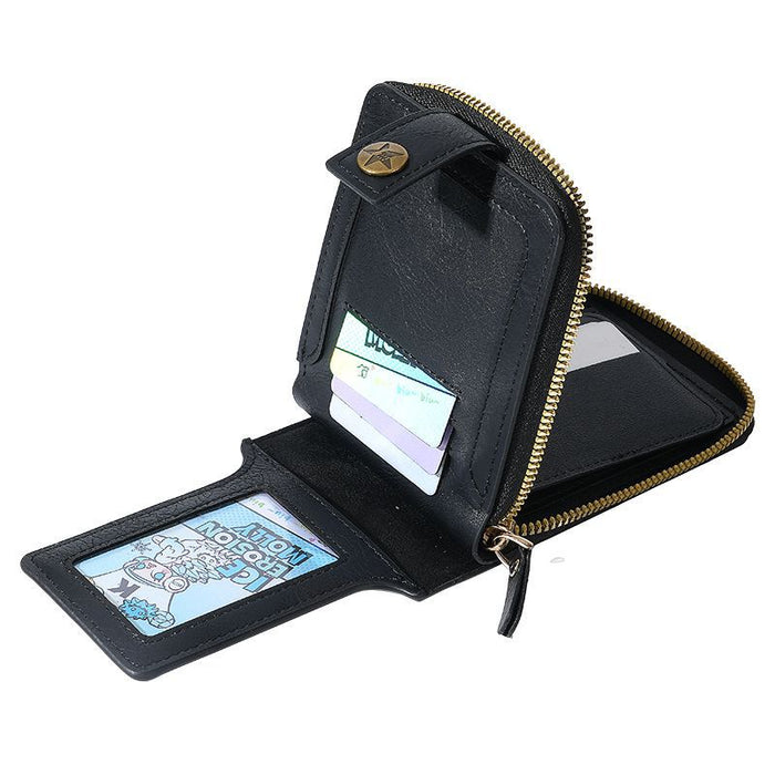 Wholesale Men' s PU Leather Retro Wallet with Car ing Zipper Closure and Coin Pocket