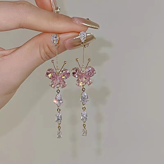 Wholesale Butterfly long tassel earrings, earrings, high-end feel, no ear holes, ear clips