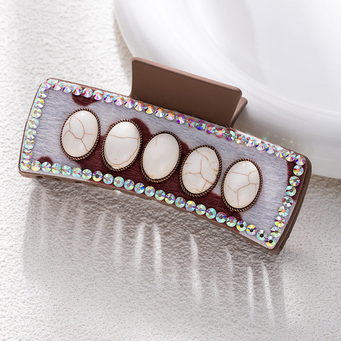 Wholesale Bohemian Turquoise Western Grabber Retro Leopard Sequin Leather Ethnic Style Shark Clip