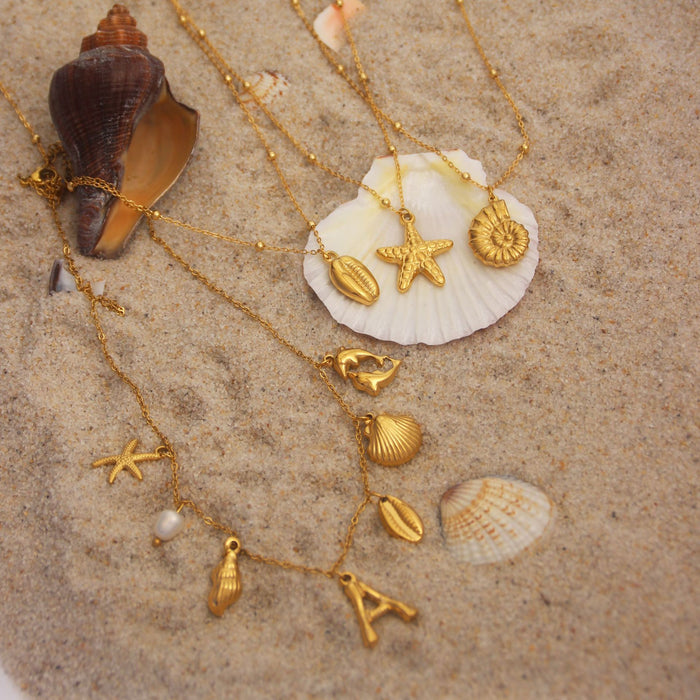 Wholesale Ocean Series Necklace Women's 18k Gold-plated Stainless Steel Conch Sea Star Color-free Necklace