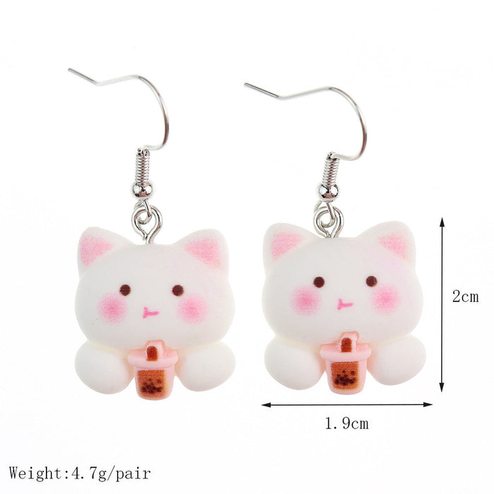 Wholesale Resin Earrings Cute Cartoon Bear Kitty Kitten (S) JDC-ES-niqing026