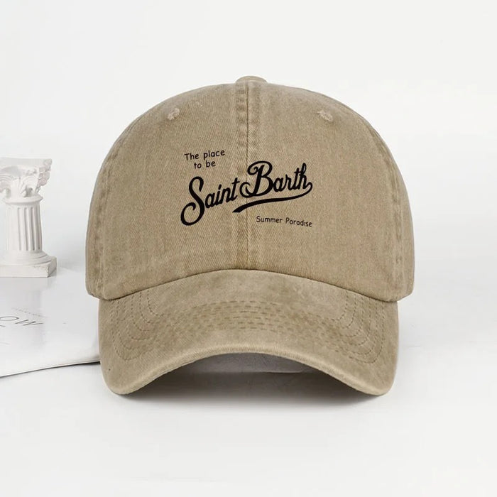 Wholesale Trendy Vacation Style Letter Print Washed Distressed Peaked Cap With Sun Protection