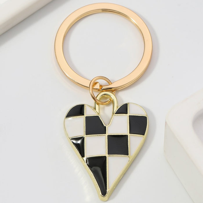 Wholesale Checkerboard Alloy Heart Devil Eye Keychain JDC-KC-RongRui070