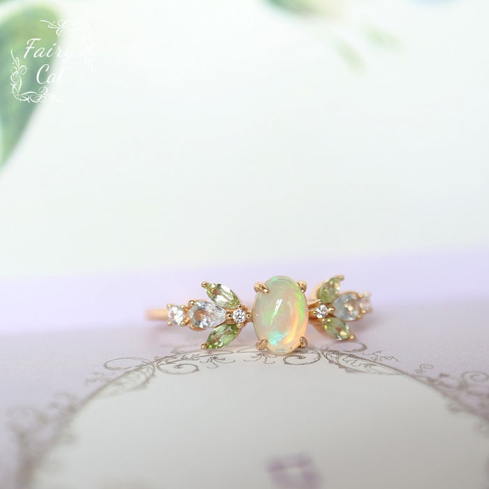 Wholesale Natural white crystal light luxury ring gold-plated ring