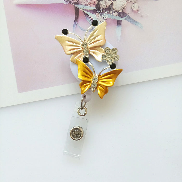 Wholesale Metal Diamond Butterfly Cartoon Retractable Buckle Keychain JDC-KC-ChangQi001