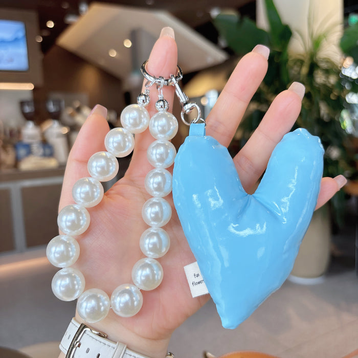 Wholesale Fashion Leather Love Pearl DIY Keychain Phone Short Hanging Chain Bag Hanging Decoration