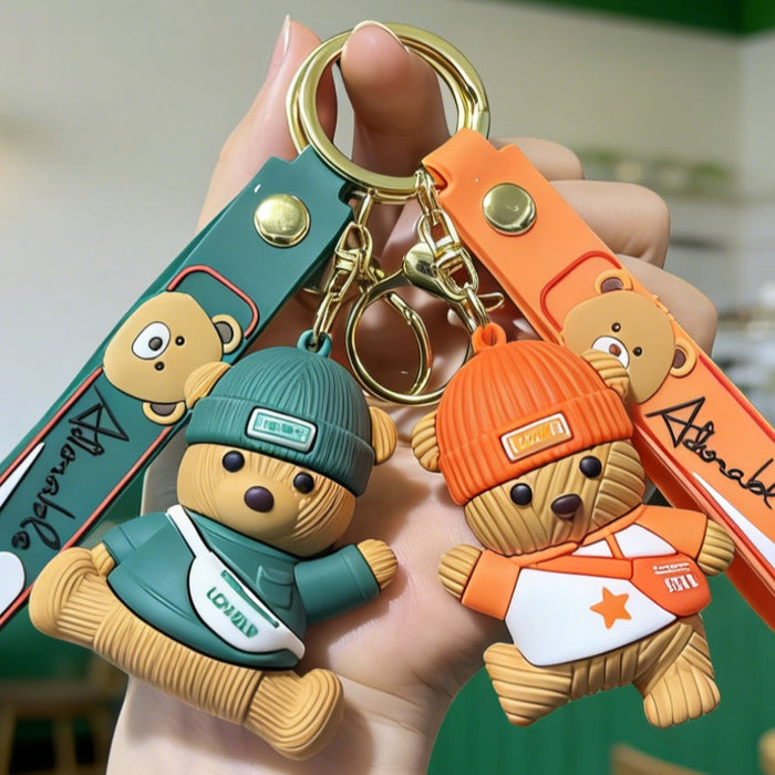 Wholesale Cartoon Bear Keychain Bag Charm Silicone PVC Cute Decor for Car Keys or Bag Accessory