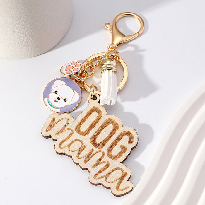 Wholesale Wood Colorful Tassel Keychain Mother's Day JDC-KC-Huiw003