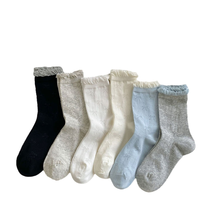 Wholesale Bow shaped mid tube socks, thin mesh, breathable, sweat absorbing, pile socks, long socks